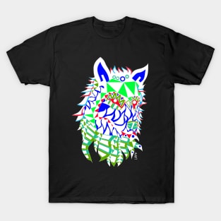 white winter wolf in renegade totem totonac ecopop design art T-Shirt